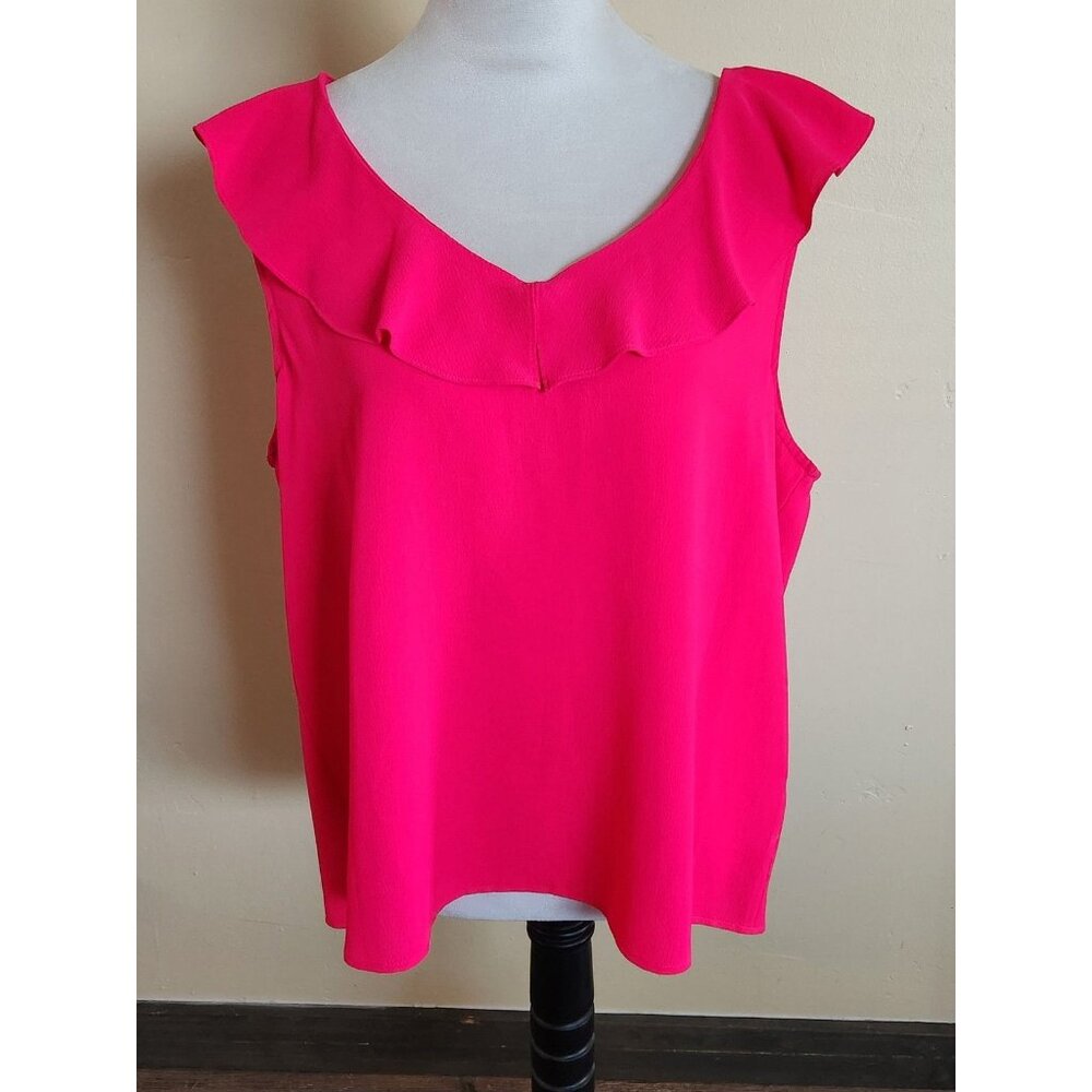 CeCe Women's Pink V-Neck Sleeveless Blouse w/ Ruffle Collar Womens Top Size XL
